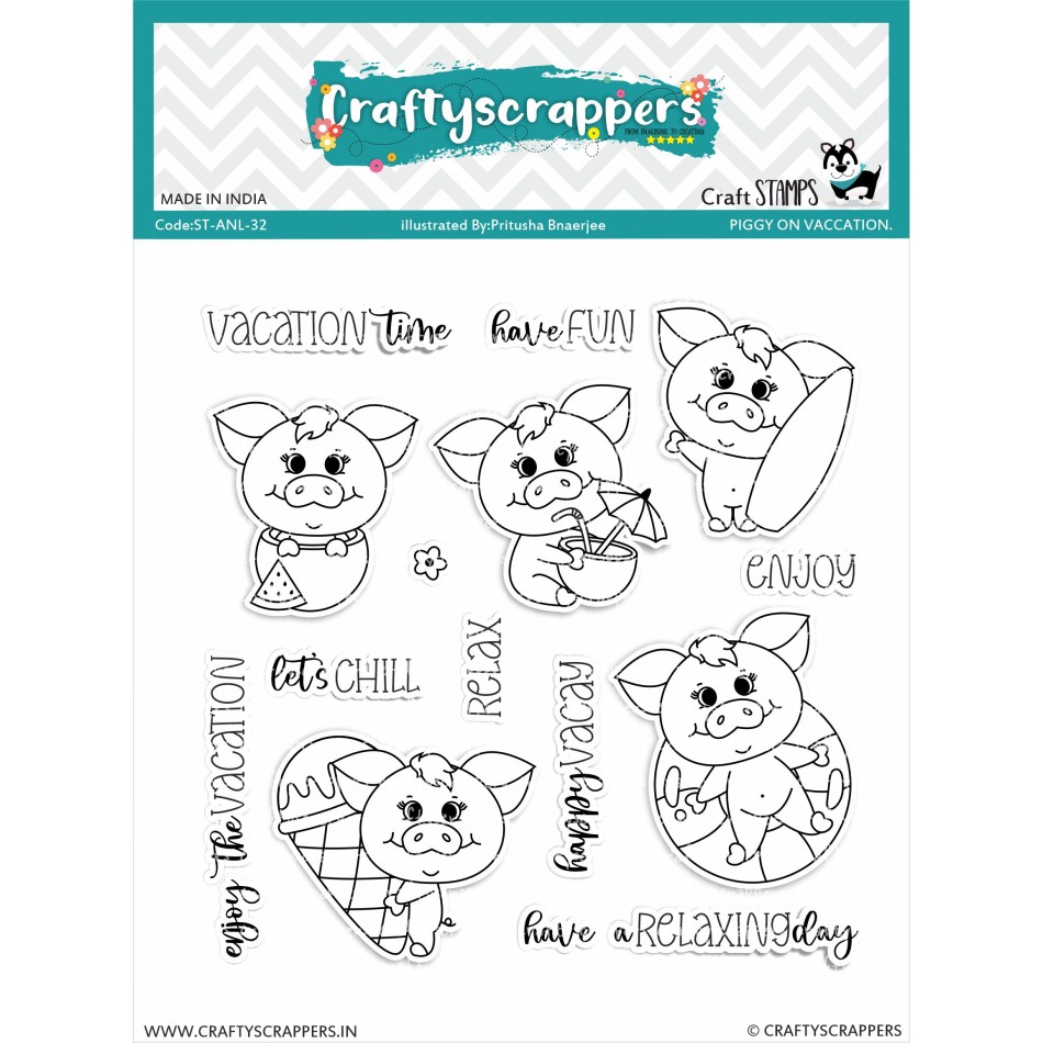 Craftyscrappers Stamps- PIGGY ON VACCATION