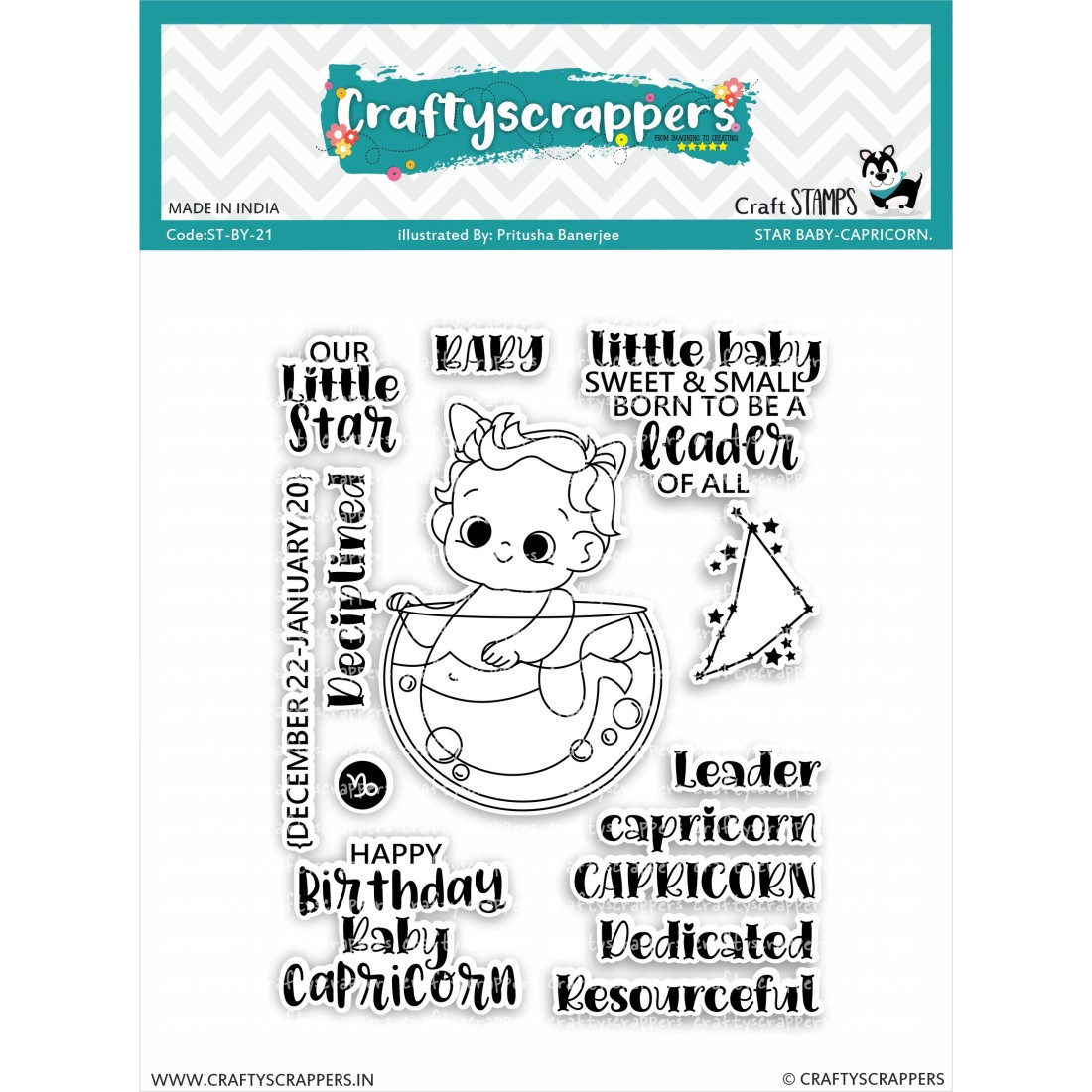 Craftyscrappers Stamps- STAR BABY-CAPRICORN