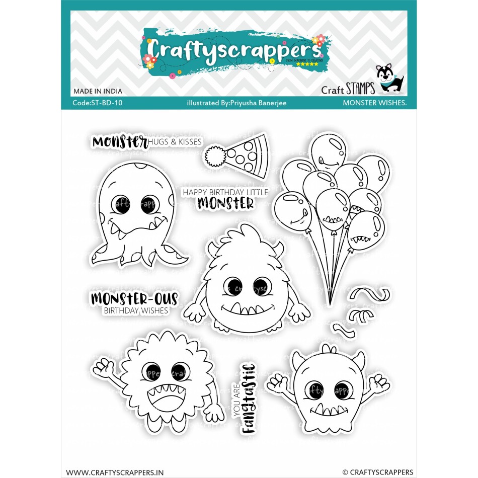Craftyscrappers Stamps- MONSTER WISHES