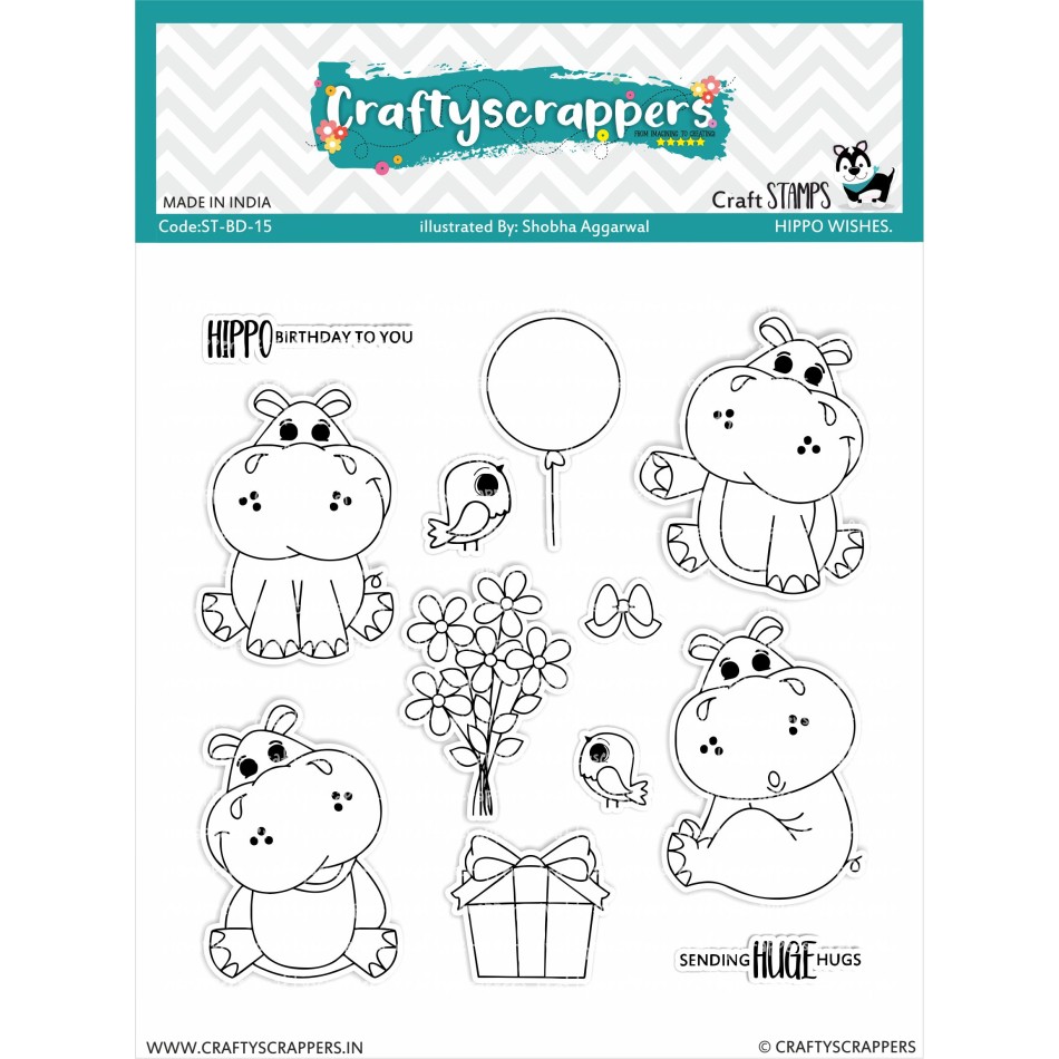 Craftyscrappers Stamps- HIPPO WISHES