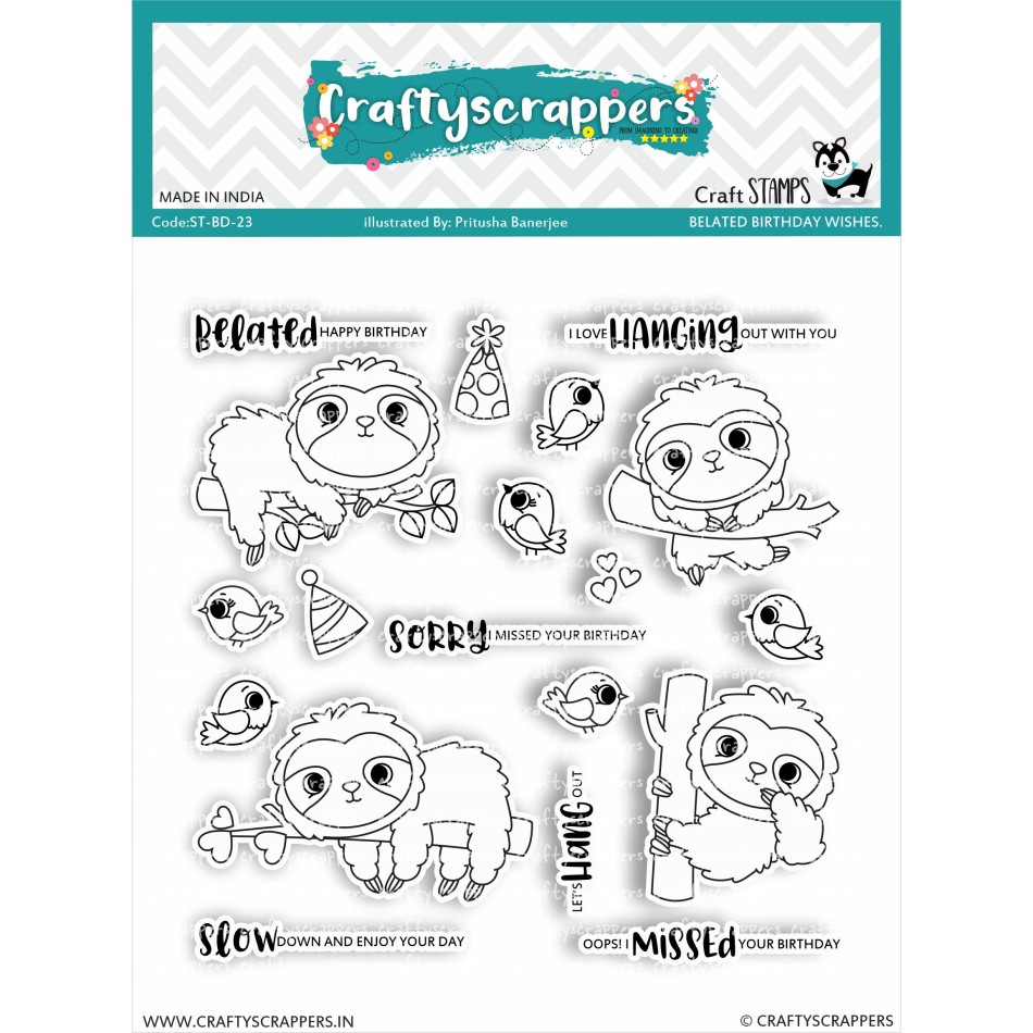 Craftyscrappers Stamps- BELATED BIRTHDAY WISHES
