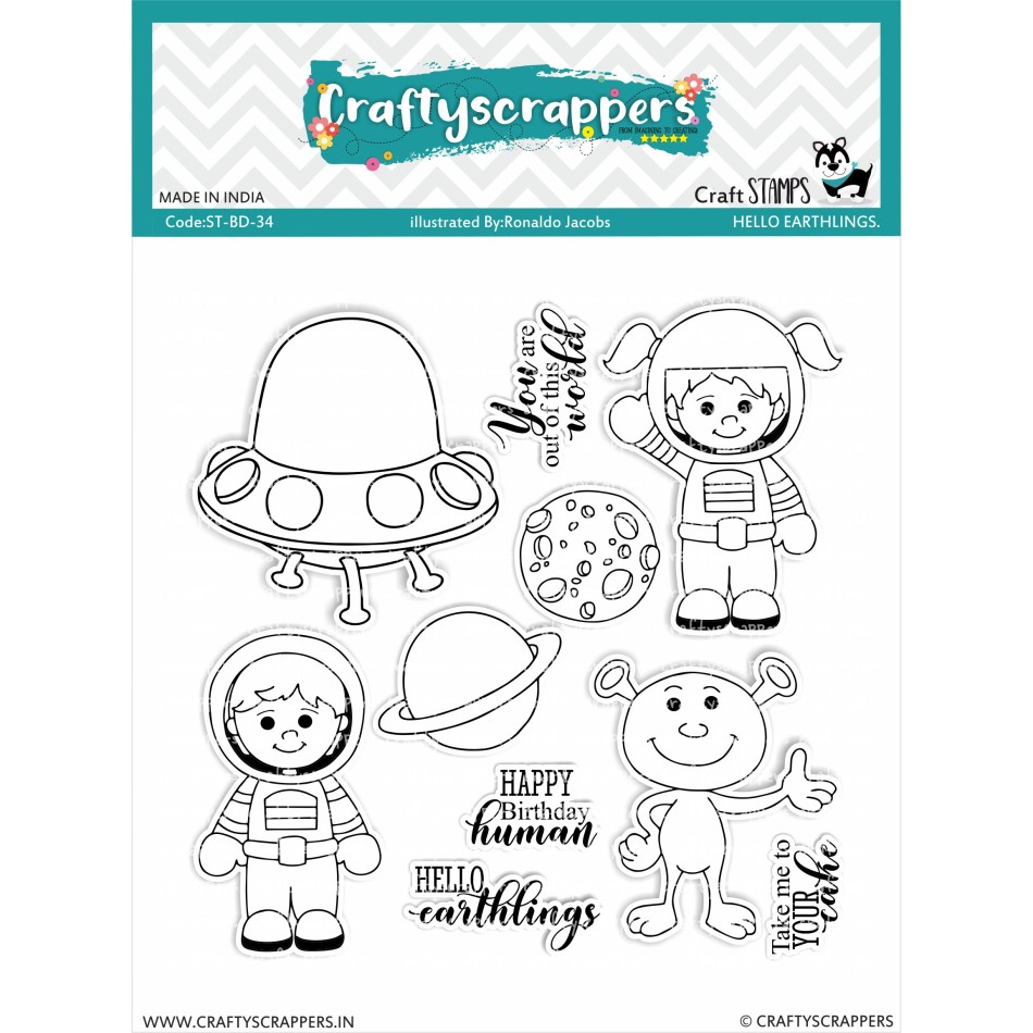 Craftyscrappers Stamps- HELLO EARTHLINGS