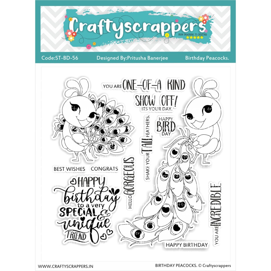 Craftyscrappers Stamps- BIRTHDAY PEACOCKS