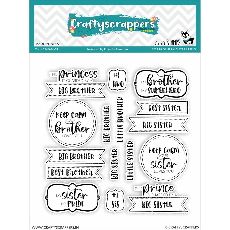 Craftyscrappers Stamps- BEST BROTHER & SISTER LABELS