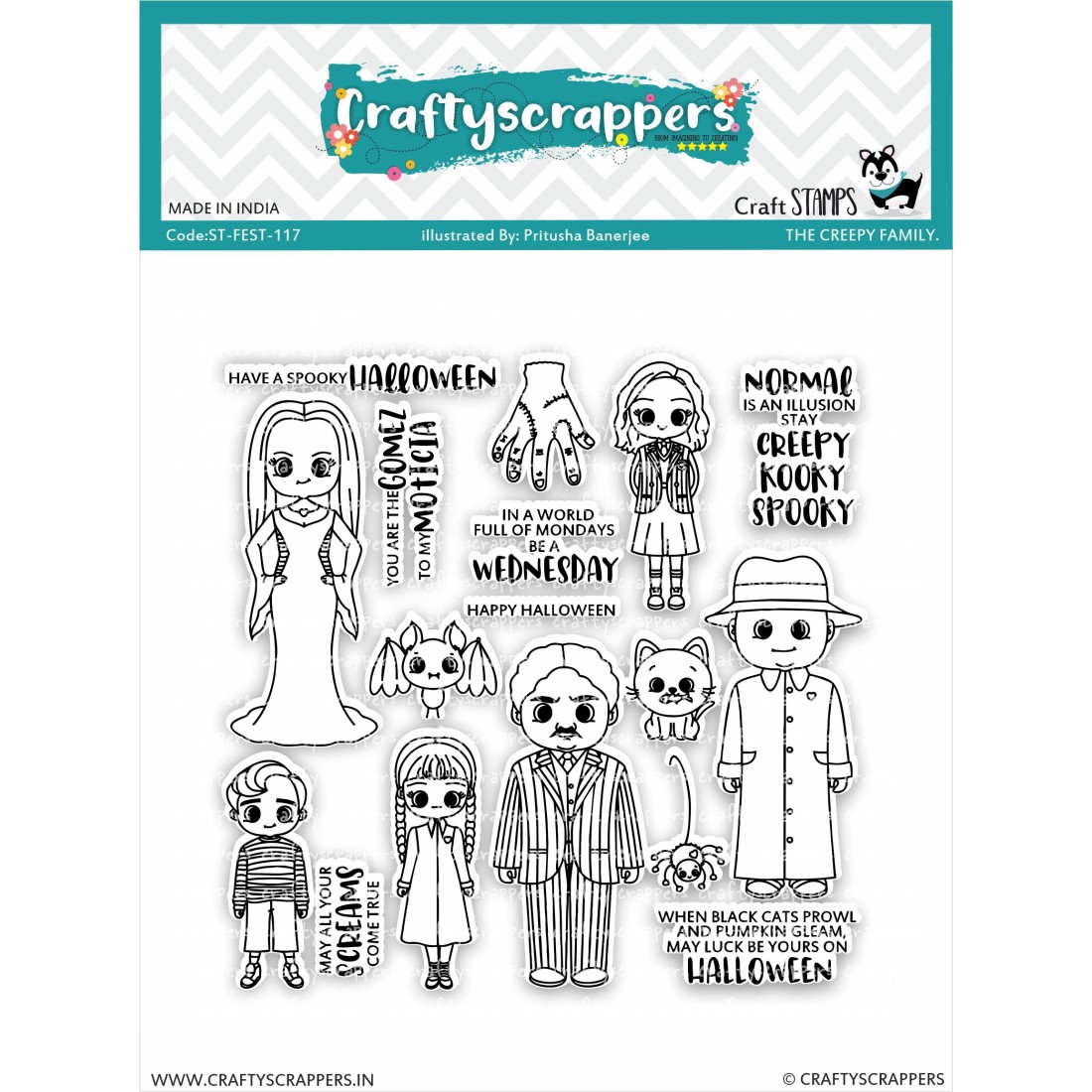 Craftyscrappers Stamps- THE CREEPY FAMILY