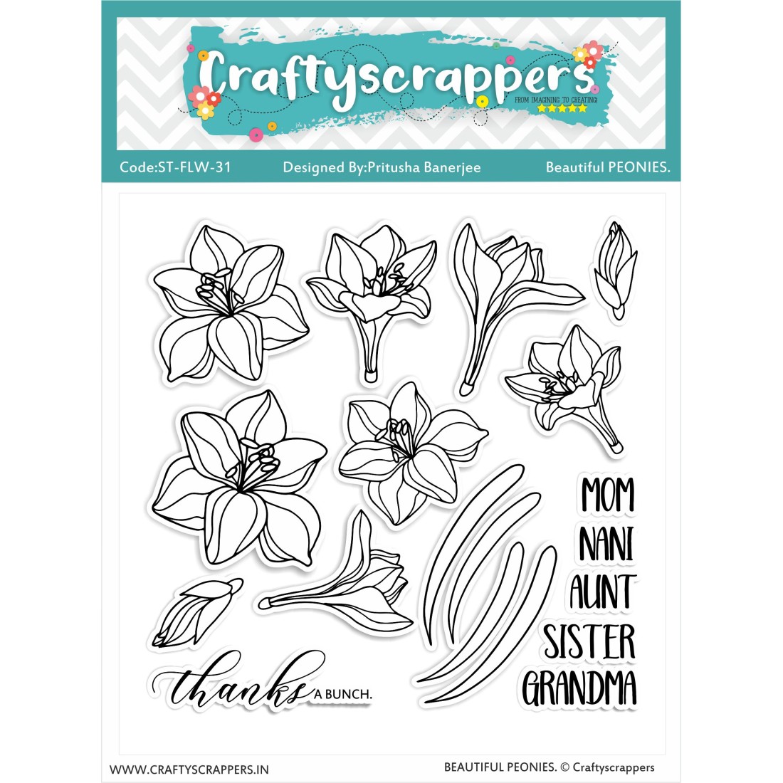 Craftyscrappers Stamps- BEAUTIFUL PEONIES