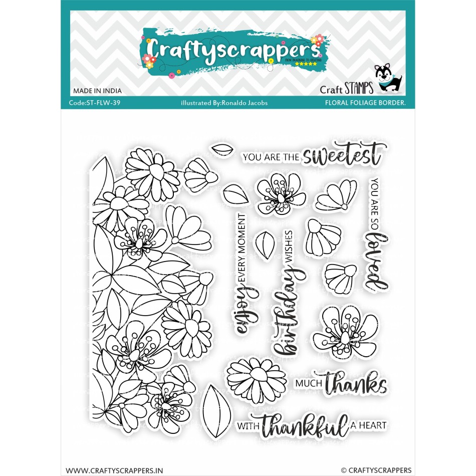 Craftyscrappers Stamps- FLORAL FOLIAGE BORDER