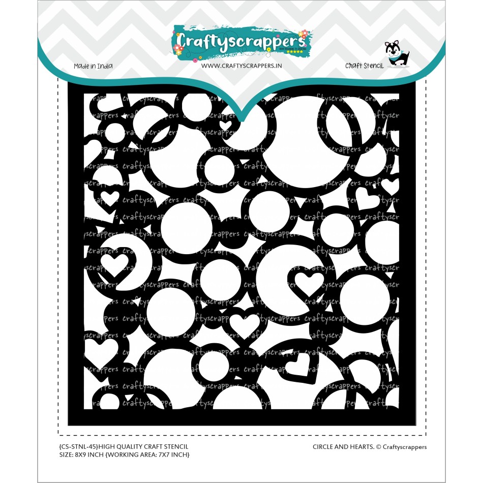 Craftyscrappers BIG Stencil- CIRCLE AND HEARTS
