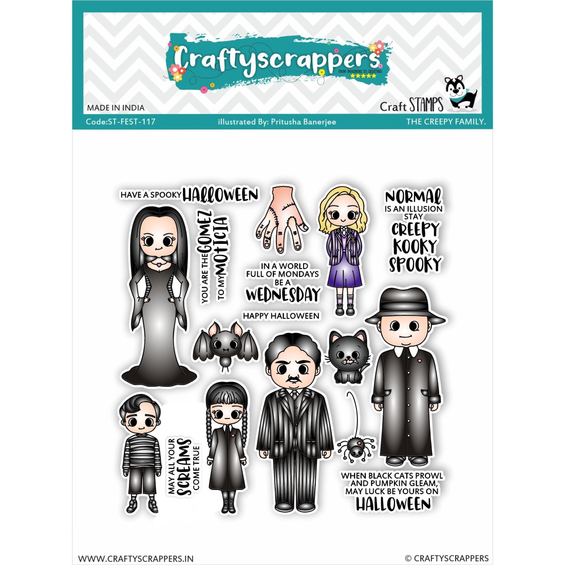 Craftyscrappers Stamps- THE CREEPY FAMILY