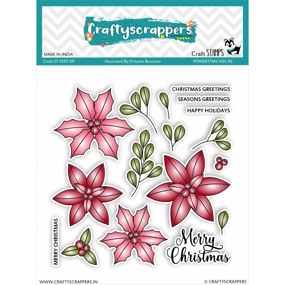 Craftyscrappers Stamps- POINSETTIAS VOL-02